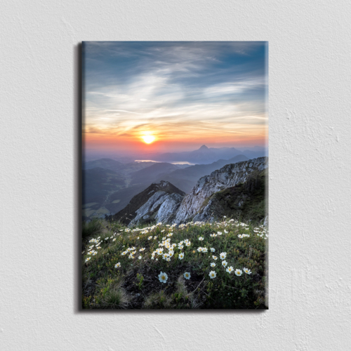 Vászonkép - napfelkelte a hegyekben - 40x60 cm